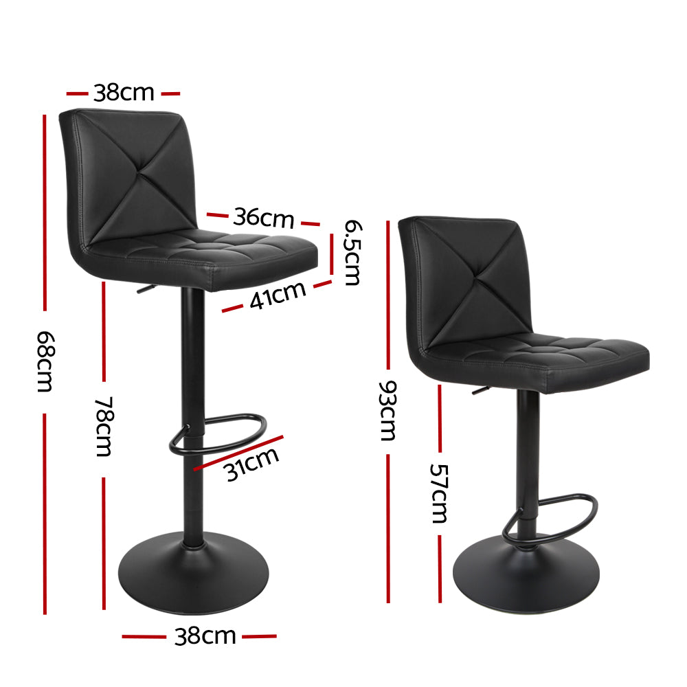 Artiss Set of 2 PU Leather Gas Lift Bar Stools - Black Upgrade your kitchen or office space with our stylish and elegant velvet swivel bar stools, and enjoy the perfect blend of comfort and design.