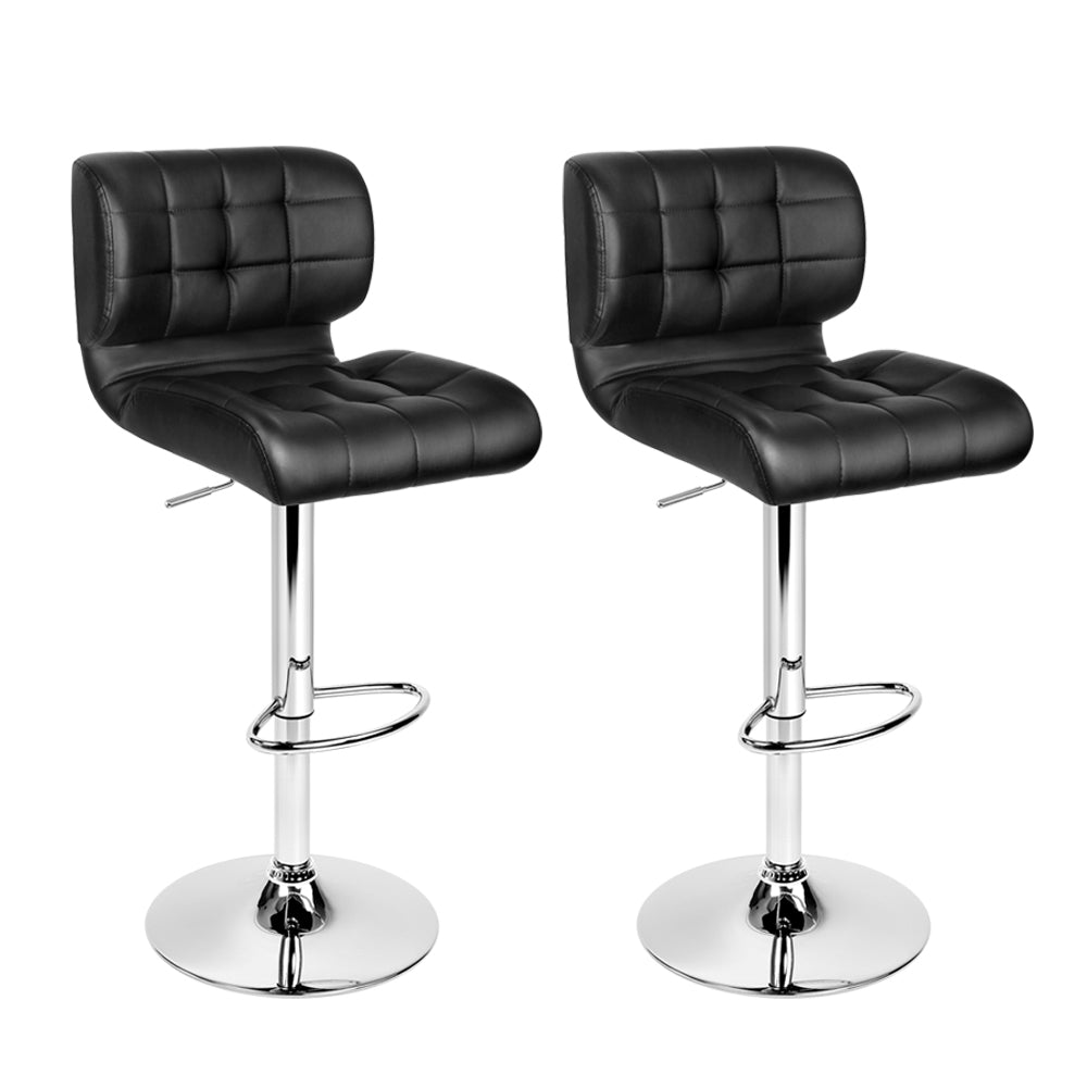 Artiss Set of 2 PU Leather Gas Lift Bar Stools - Black and Chrome   With a beautiful chrome gas lift lever and quality chrome base, this bar stool is perfect for any modern decor. 