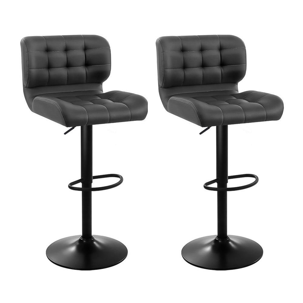 Artiss Set of 2 Kitchen Bar Stools Gas Lift Plush PU Leather - Black and Grey "Upgrade Your Seating Comfort with 2 Set of Premium Velvet and PU Leather Bar Stools featuring Soft Padded Seats, Steel Footrest, and Floor Protectors"