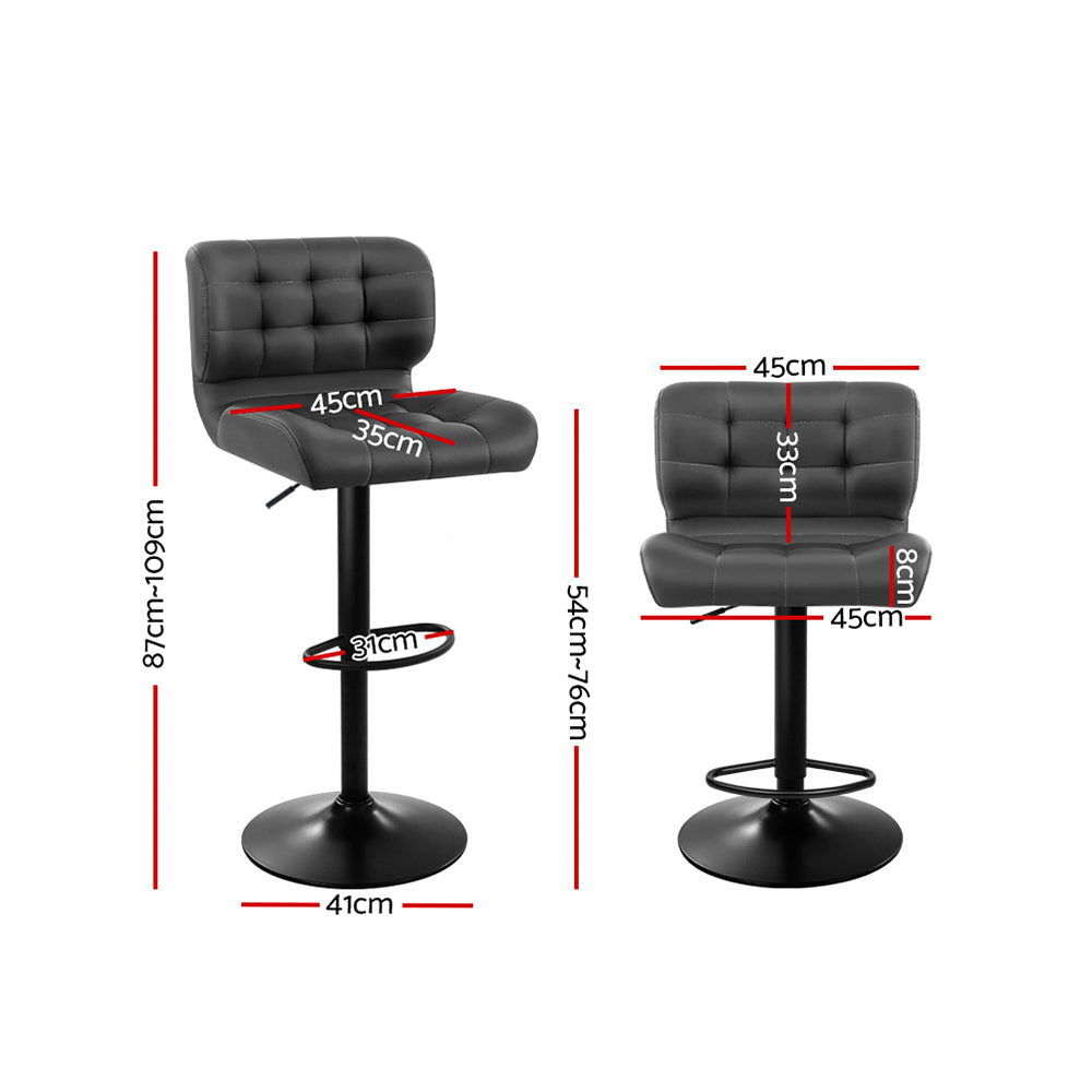 Artiss Set of 2 Kitchen Bar Stools Gas Lift Plush PU Leather - Black and Grey "Upgrade Your Seating Comfort with 2 Set of Premium Velvet and PU Leather Bar Stools featuring Soft Padded Seats, Steel Footrest, and Floor Protectors"