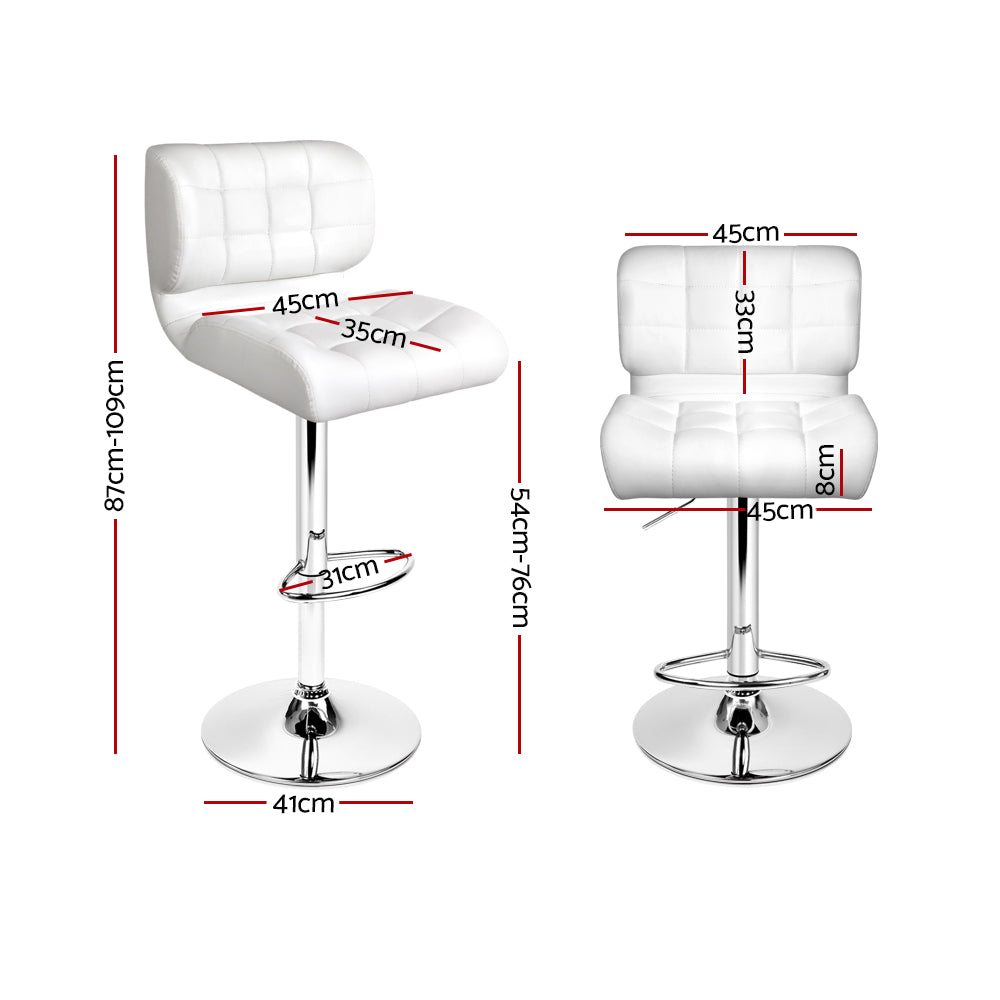 PU Leather Gas Lift Bar Stools - White and Chrome - Set of 2