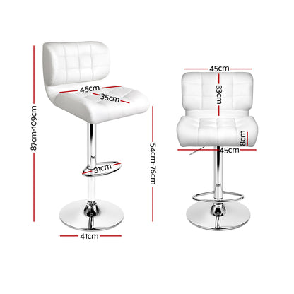 PU Leather Gas Lift Bar Stools - White and Chrome - Set of 2