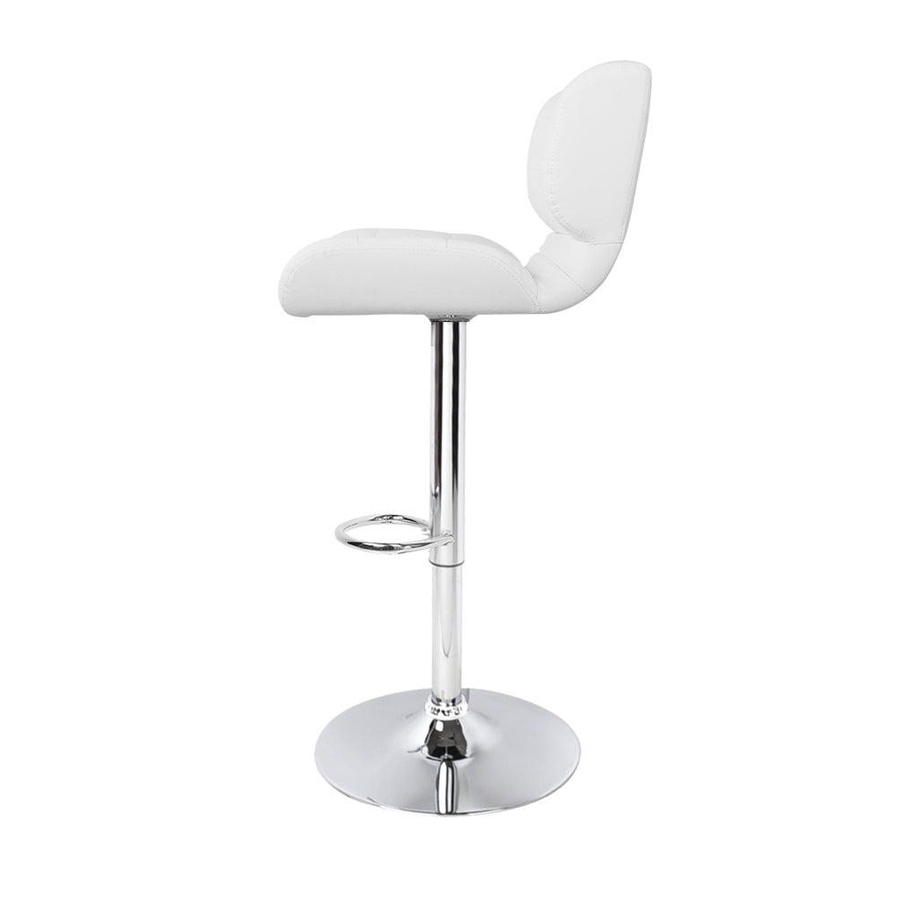 PU Leather Gas Lift Bar Stools - White and Chrome - Set of 2