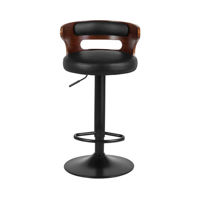 Leather Bar Stools Gas Lift Metal Black - Set of 2