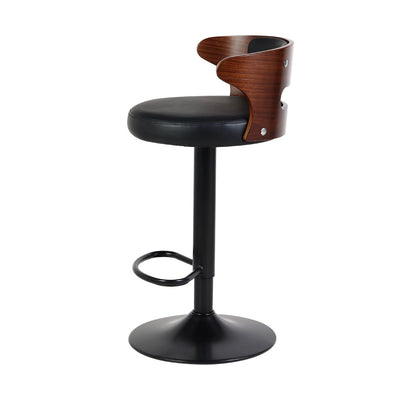 Leather Bar Stools Gas Lift Metal Black - Set of 2