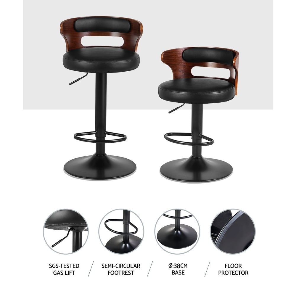 Leather Bar Stools Gas Lift Metal Black - Set of 2