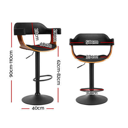 Artiss Bar Stool Curved Gas Lift PU Leather Wooden Seat Structure with Arms 360 Rotatable Chair