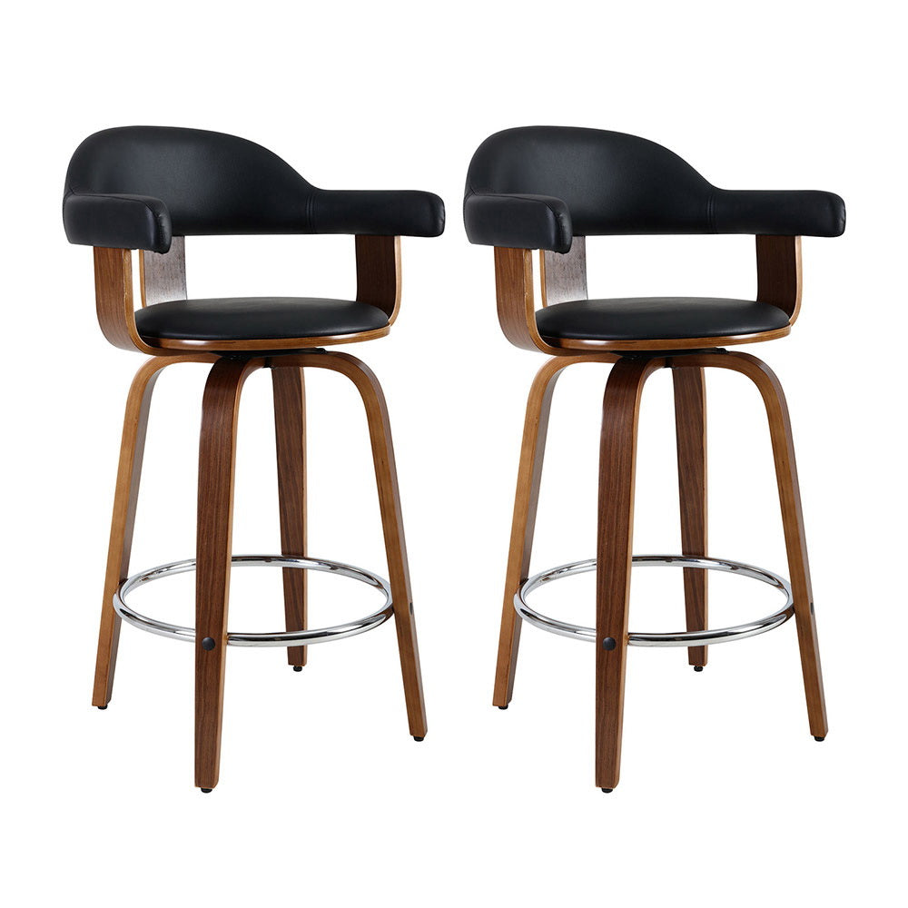 Set of 2 Bar Stools PU Leather Wooden Swivel - Wood, Chrome and Black "Upgrade Your Home Bar or Living Space with Artiss Velvet Chair and Swivel Bar Stools Set for Unmatched Comfort and Style"