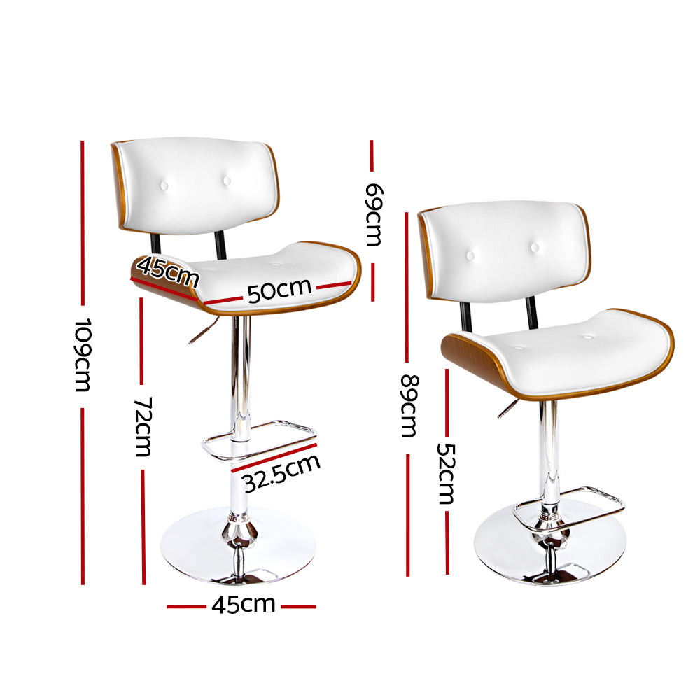 Wooden Gas Lift Bar Stool - White and Chrome