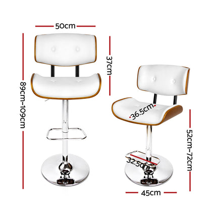 Wooden Gas Lift Bar Stool - White and Chrome - Set of 2