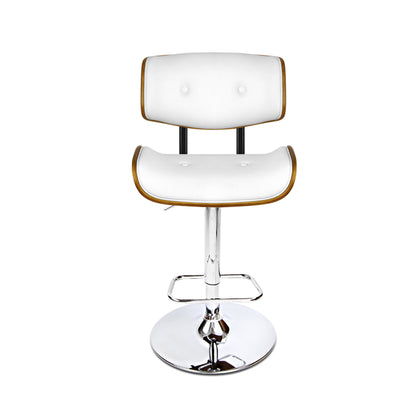 Wooden Gas Lift Bar Stool - White and Chrome - Set of 2