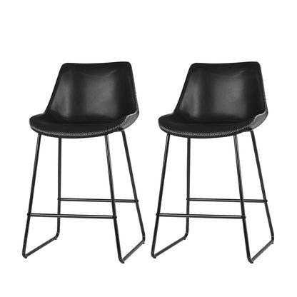 Feel the smoothness of Black PU Leather Kitchen Metal Bar Stool Dining Chairs Set of 2 for your kitchen space.