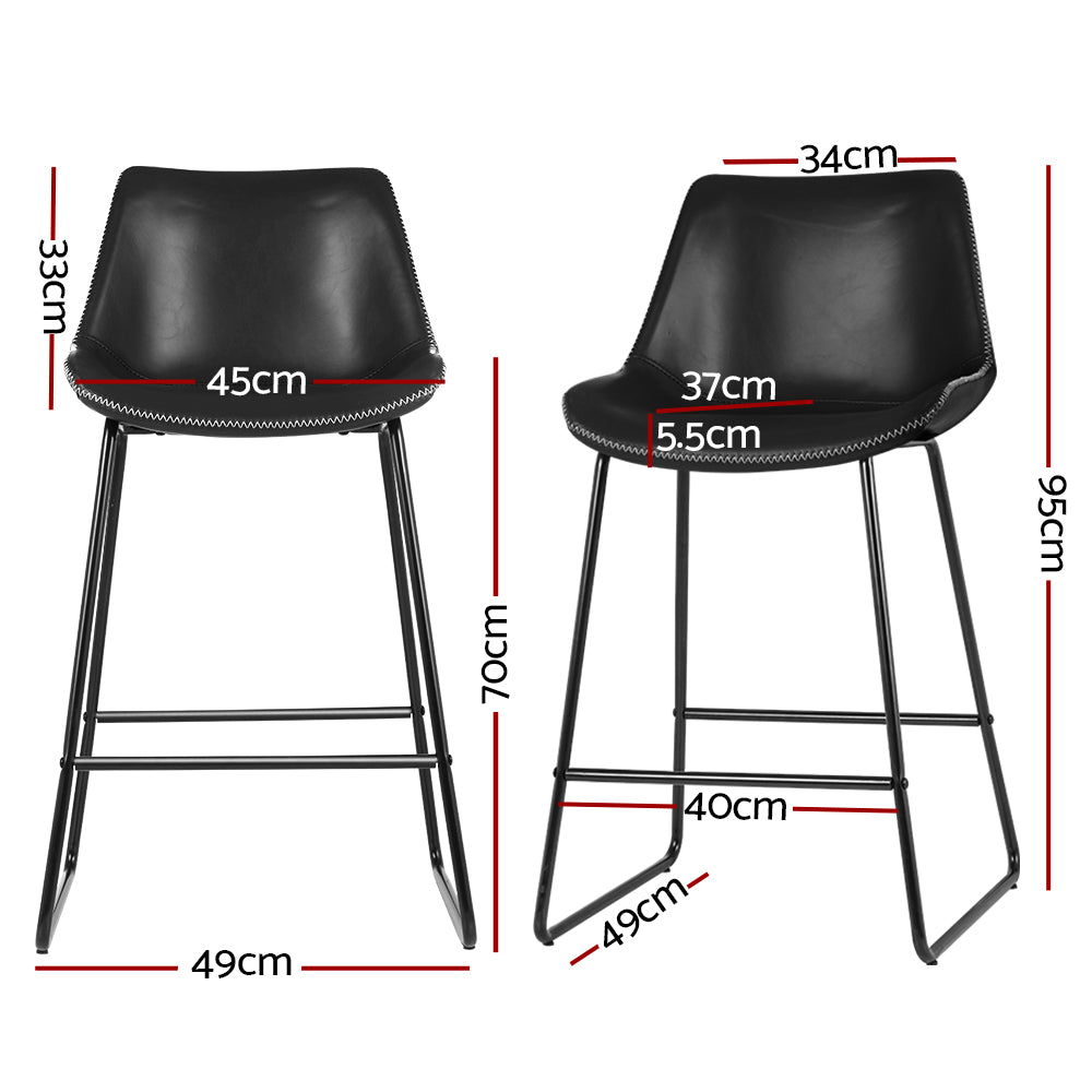 Artiss Set of 2 Bar Stools Kitchen Metal Bar Stool Dining Chairs PU Leather Black "Metal Barstools for Modern Living Spaces: Comfortable, Stylish, and Durable with Floor Protectors"