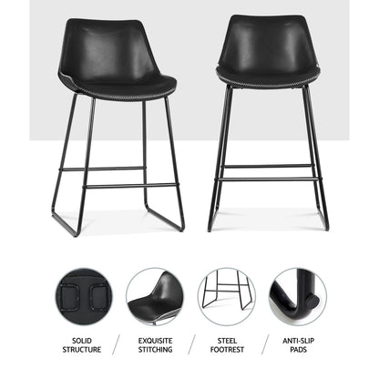 Artiss Set of 2 Bar Stools Kitchen Metal Bar Stool Dining Chairs PU Leather Black "Metal Barstools for Modern Living Spaces: Comfortable, Stylish, and Durable with Floor Protectors"