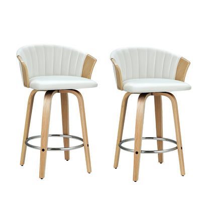 Artiss Set of 2 Bar Stools Kitchen Stool Wooden Chair Swivel Chairs Leather White  "Modern Circular Footrest with Wood Seat for Indoor and Outdoor Spaces"