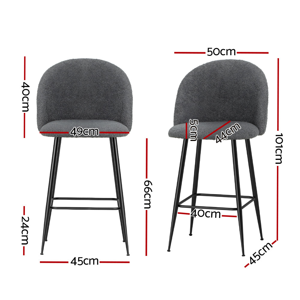 Bar Stools Kitchen Dining Chair Stool Chairs Sherpa Boucle Charcoal - Set of 2