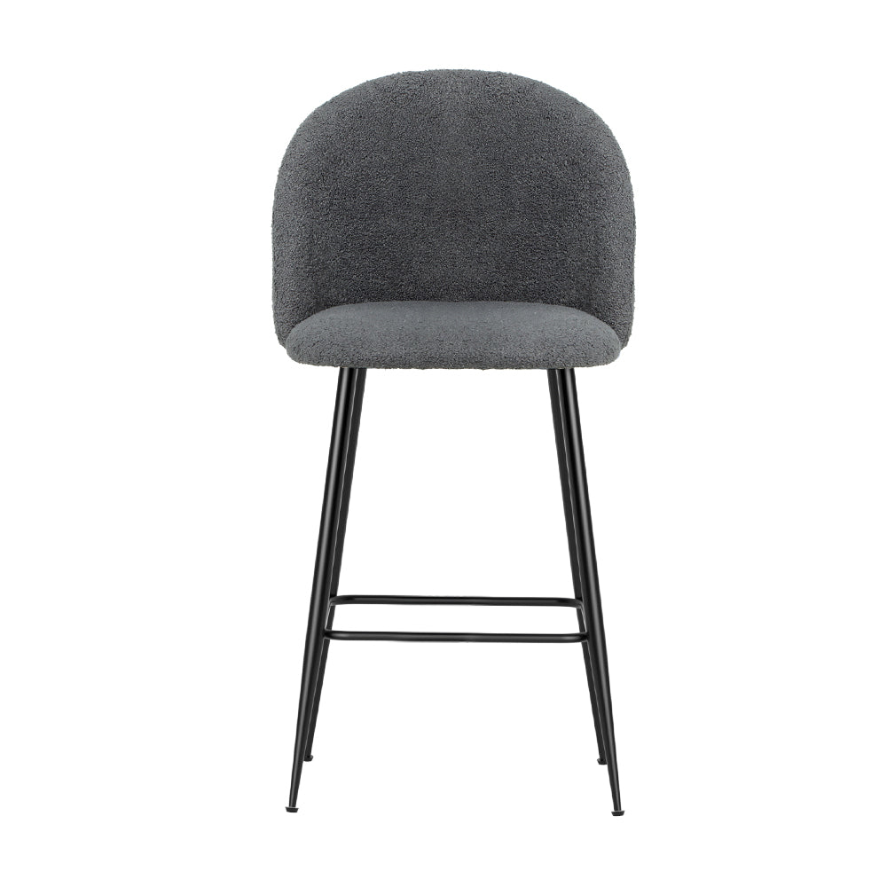 Bar Stools Kitchen Dining Chair Stool Chairs Sherpa Boucle Charcoal - Set of 2