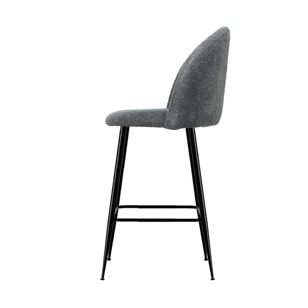 Bar Stools Kitchen Dining Chair Stool Chairs Sherpa Boucle Charcoal - Set of 2