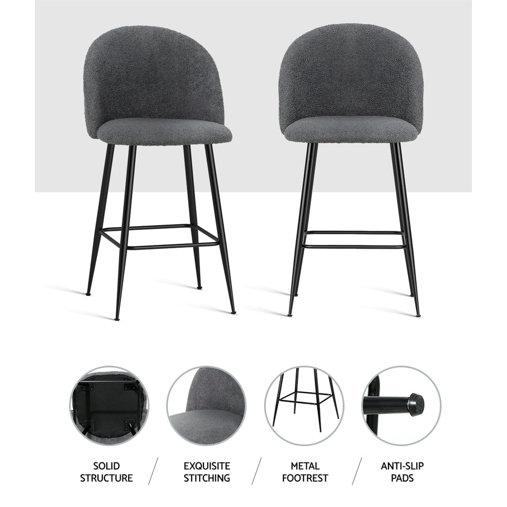 Bar Stools Kitchen Dining Chair Stool Chairs Sherpa Boucle Charcoal - Set of 2