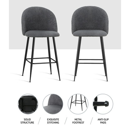 Bar Stools Kitchen Dining Chair Stool Chairs Sherpa Boucle Charcoal - Set of 2