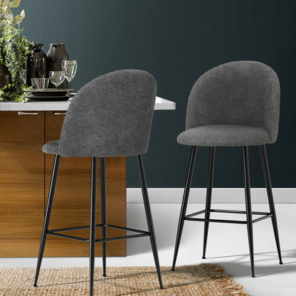 Bar Stools Kitchen Dining Chair Stool Chairs Sherpa Boucle Charcoal - Set of 2