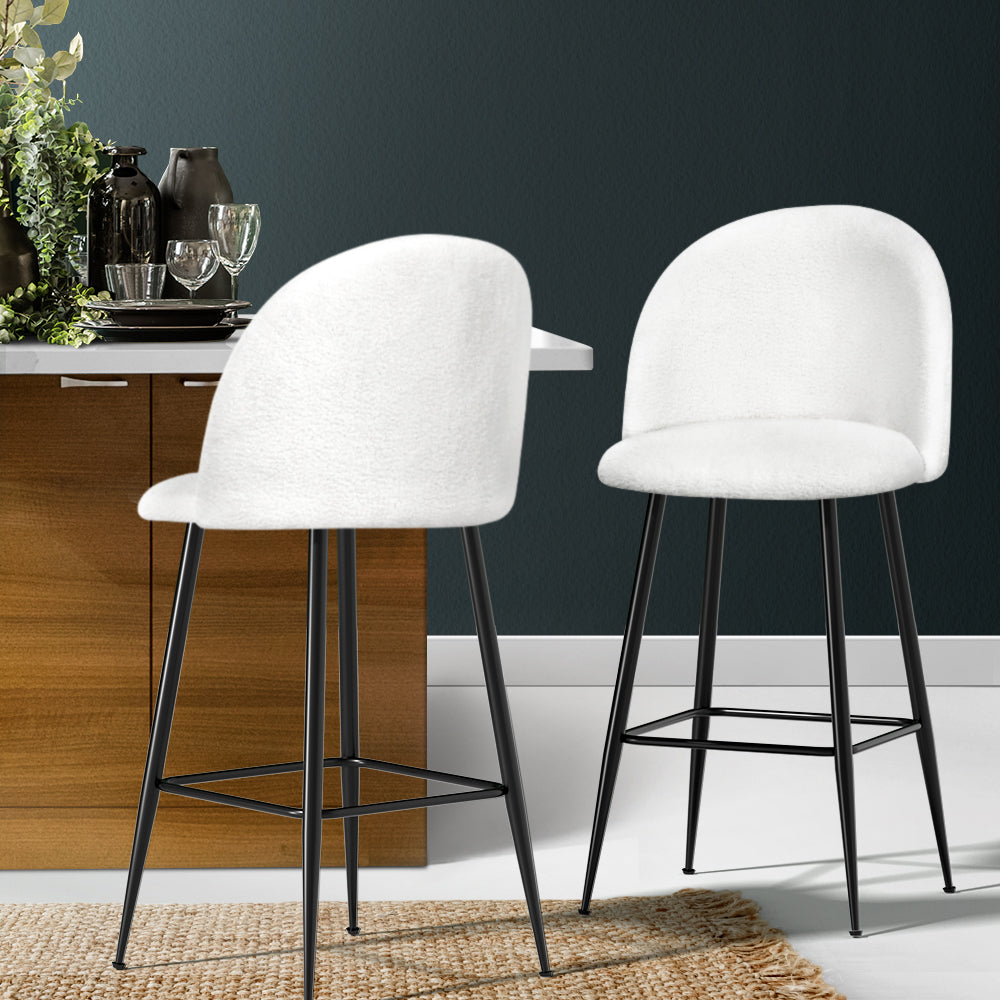 Bar Stools Kitchen Dining Chair Stool White Chairs Sherpa Boucle - Set of 2