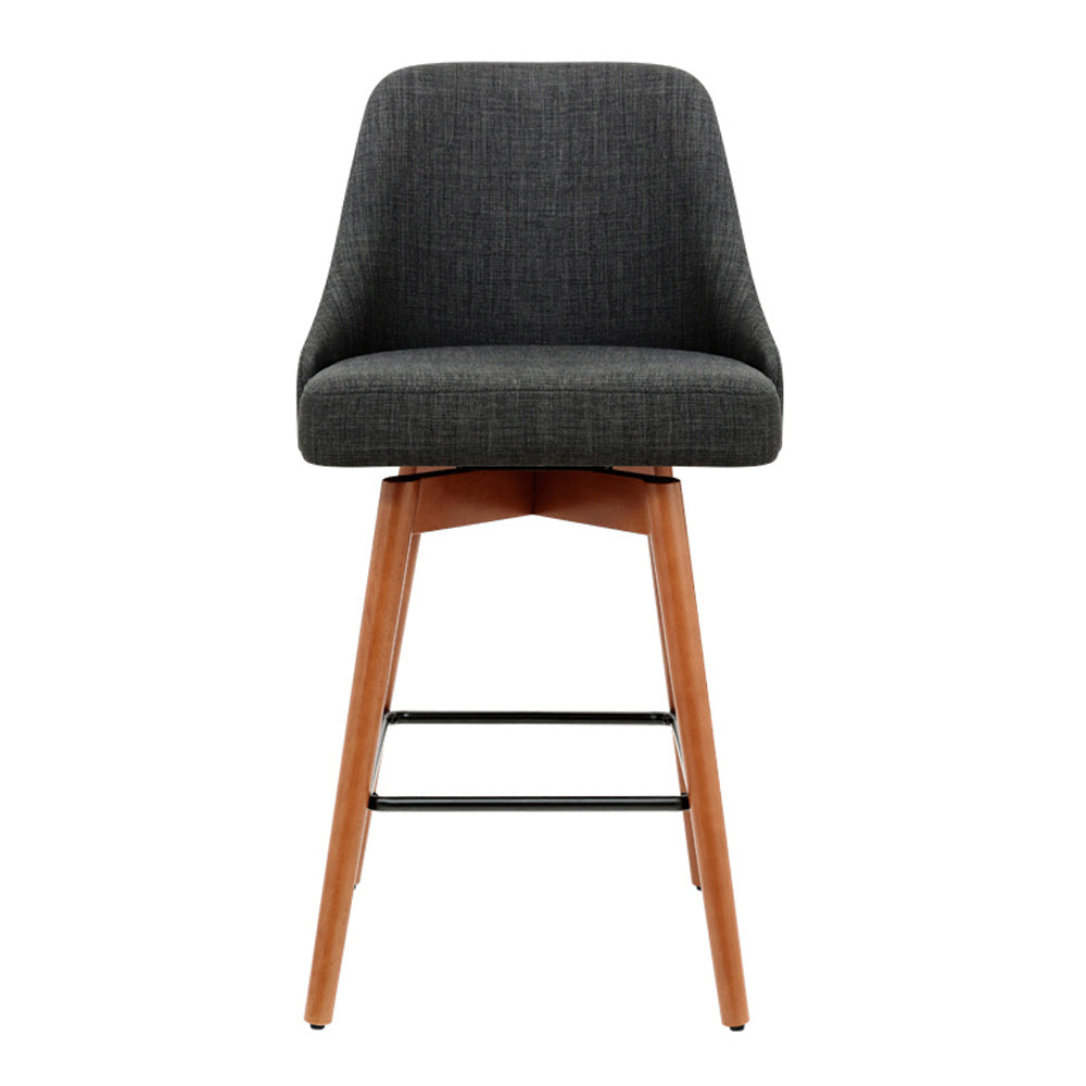 Wooden Fabric Bar Stools Square Footrest - Charcoal Set of 2