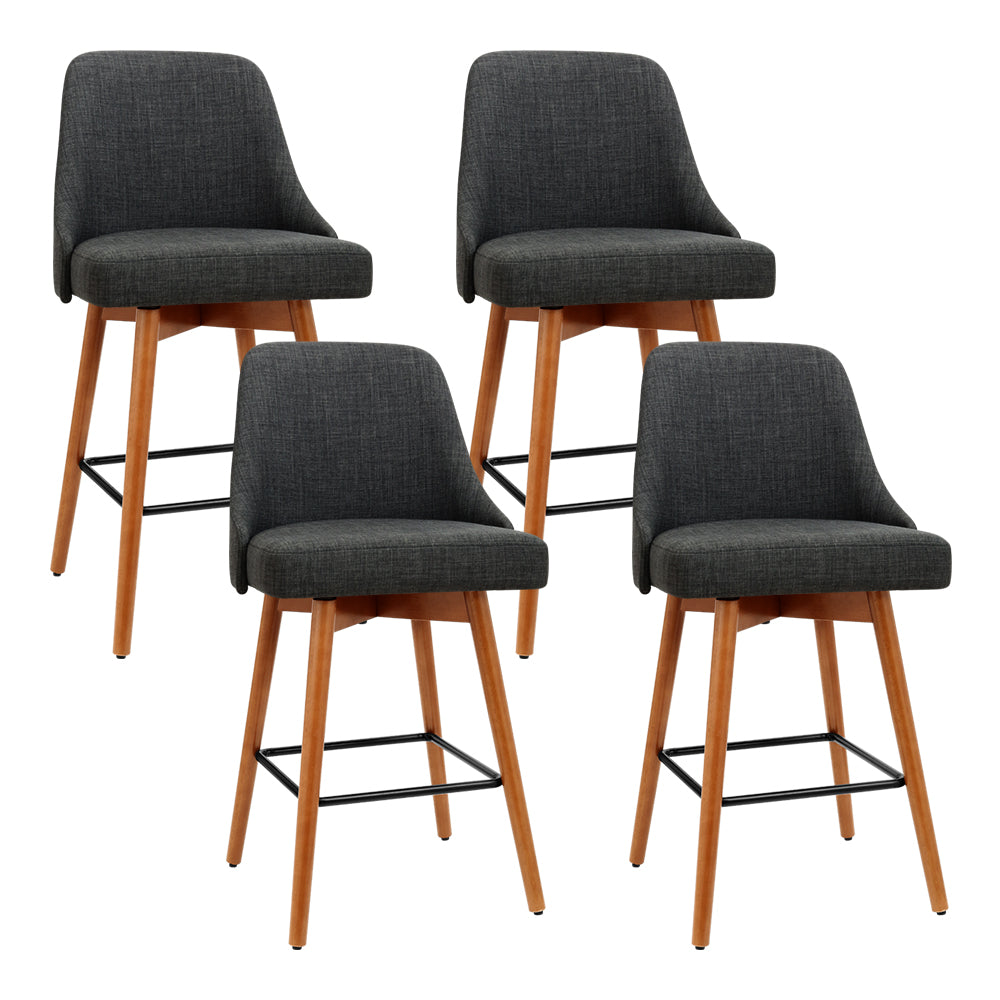 Artiss Set of 4 Wooden Fabric Bar Stools Square Footrest - Charcoal