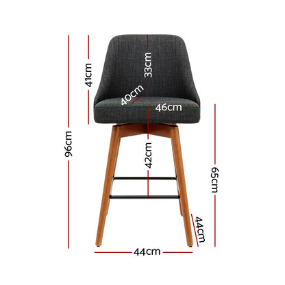 Barstool Now Wooden Fabric Bar Stools Square Footrest - Charcoal -  Set of 4