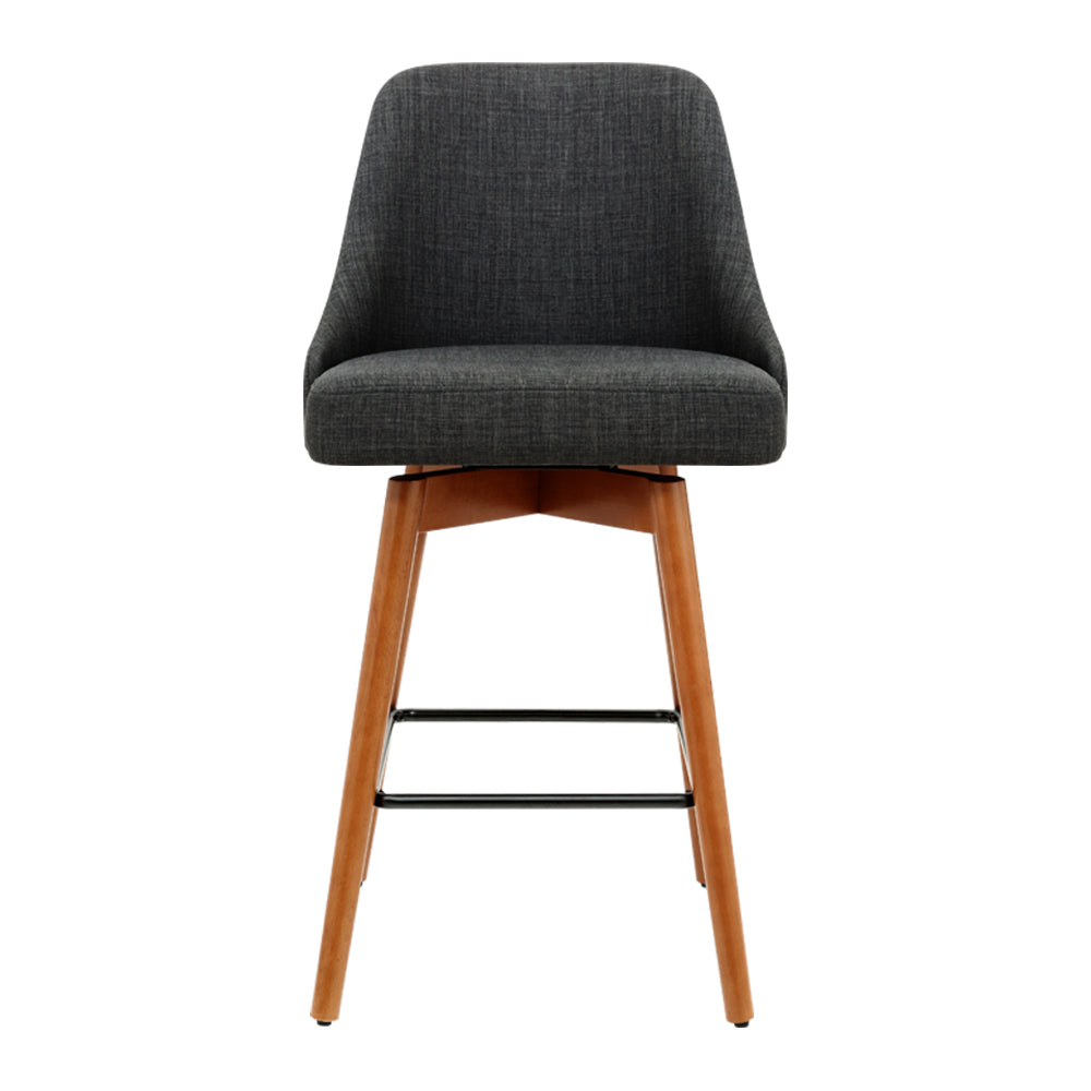 Barstool Now Wooden Fabric Bar Stools Square Footrest - Charcoal -  Set of 4