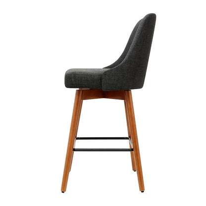 Barstool Now Wooden Fabric Bar Stools Square Footrest - Charcoal -  Set of 4