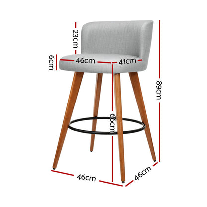 Barstool Now Wooden Fabric Bar Stools Circular Footrest - Charcoal - Set of 2