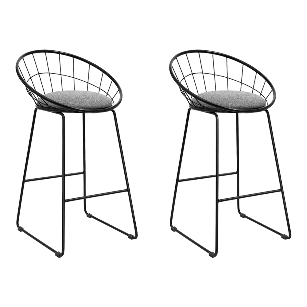 Artiss Set of 2 Bar Stools Steel Fabric - Grey and BlackModern Style and Comfort in Every Seating: Artiss Camden Bar Stools with Heavy-Duty Metal Frame and Fine Quality Faux-Linen Upholstery