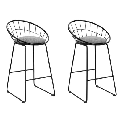 Artiss Set of 2 Bar Stools Steel Fabric - Grey and BlackModern Style and Comfort in Every Seating: Artiss Camden Bar Stools with Heavy-Duty Metal Frame and Fine Quality Faux-Linen Upholstery