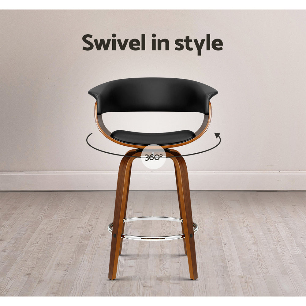 Swivel PU Leather Bar Stool - Wood and Black