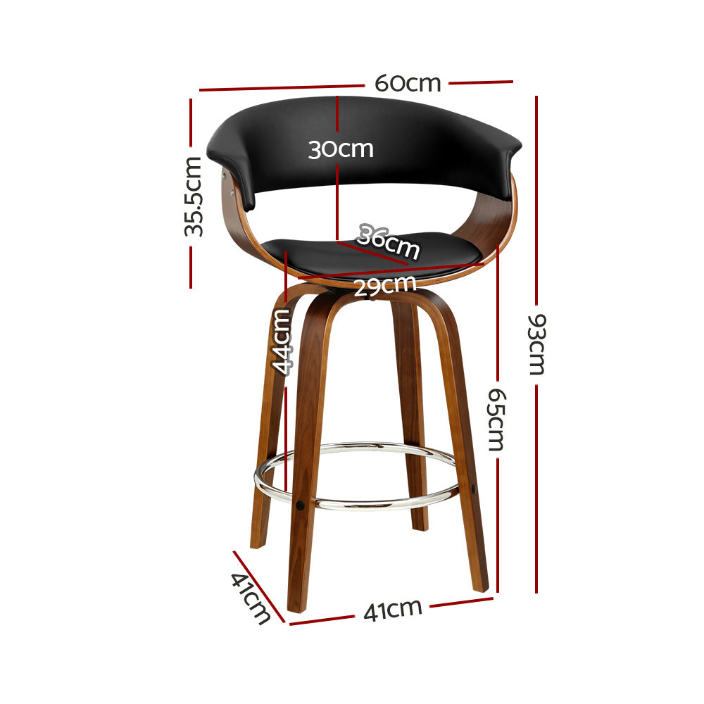 Barstool Now Swivel PU Leather Bar Stool - Wood and Black - Set of 4