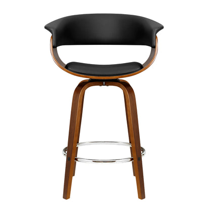 Barstool Now Swivel PU Leather Bar Stool - Wood and Black - Set of 4