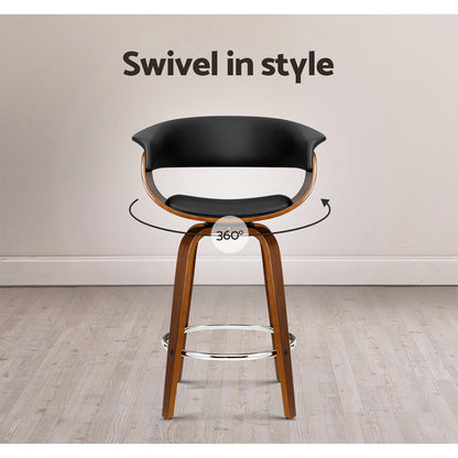 Barstool Now Swivel PU Leather Bar Stool - Wood and Black - Set of 4