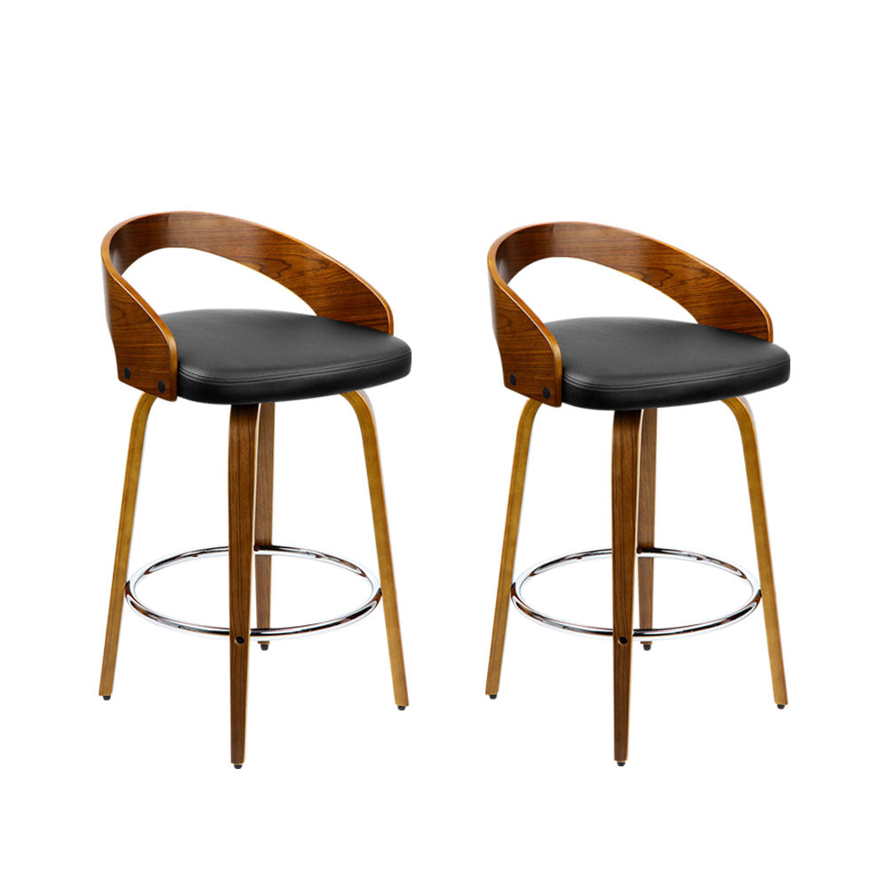 Artiss Set of 2 Walnut Wood Bar Stools - Black and Brown   "Modern Swivel Bar Stools with Wooden Structure and Anti-Slip Base for Comfortable Seating in Home and Office"