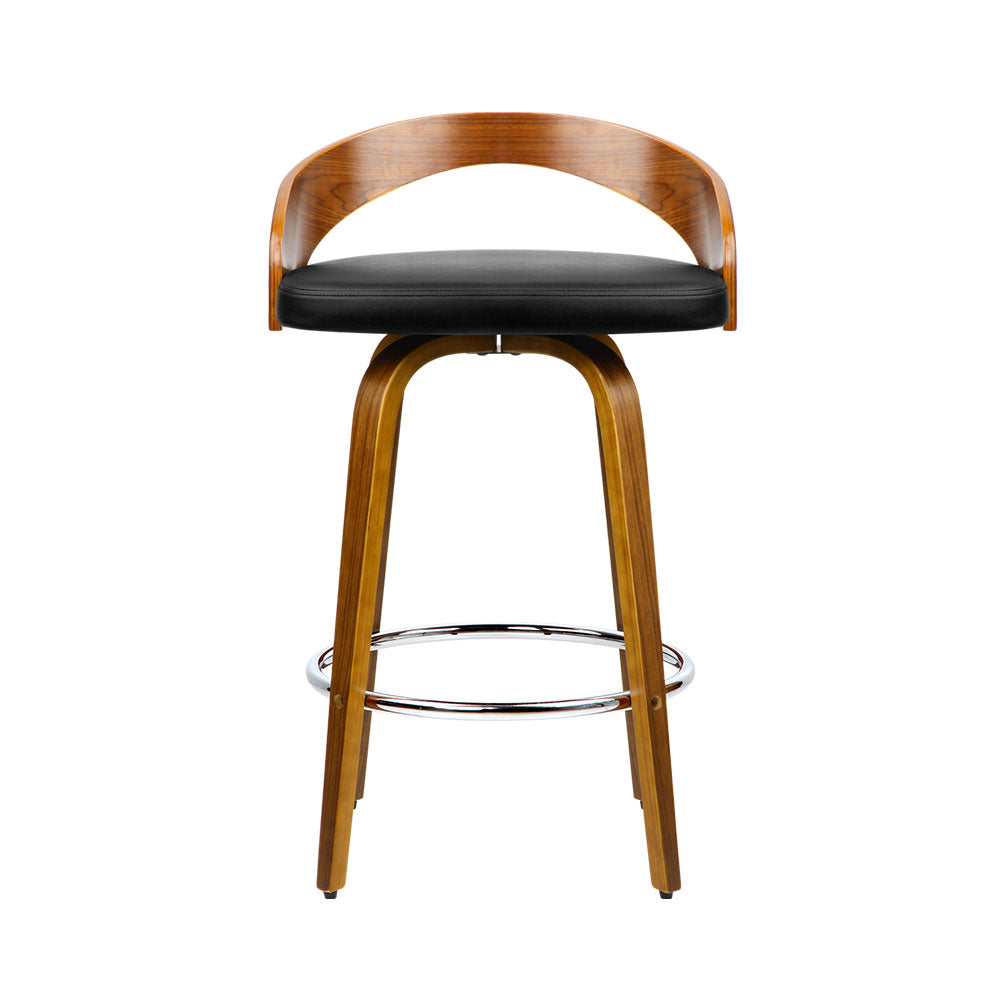 Artiss Set of 2 Walnut Wood Bar Stools - Black and Brown   "Modern Swivel Bar Stools with Wooden Structure and Anti-Slip Base for Comfortable Seating in Home and Office"