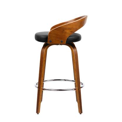 Artiss Set of 2 Walnut Wood Bar Stools - Black and Brown   "Modern Swivel Bar Stools with Wooden Structure and Anti-Slip Base for Comfortable Seating in Home and Office"