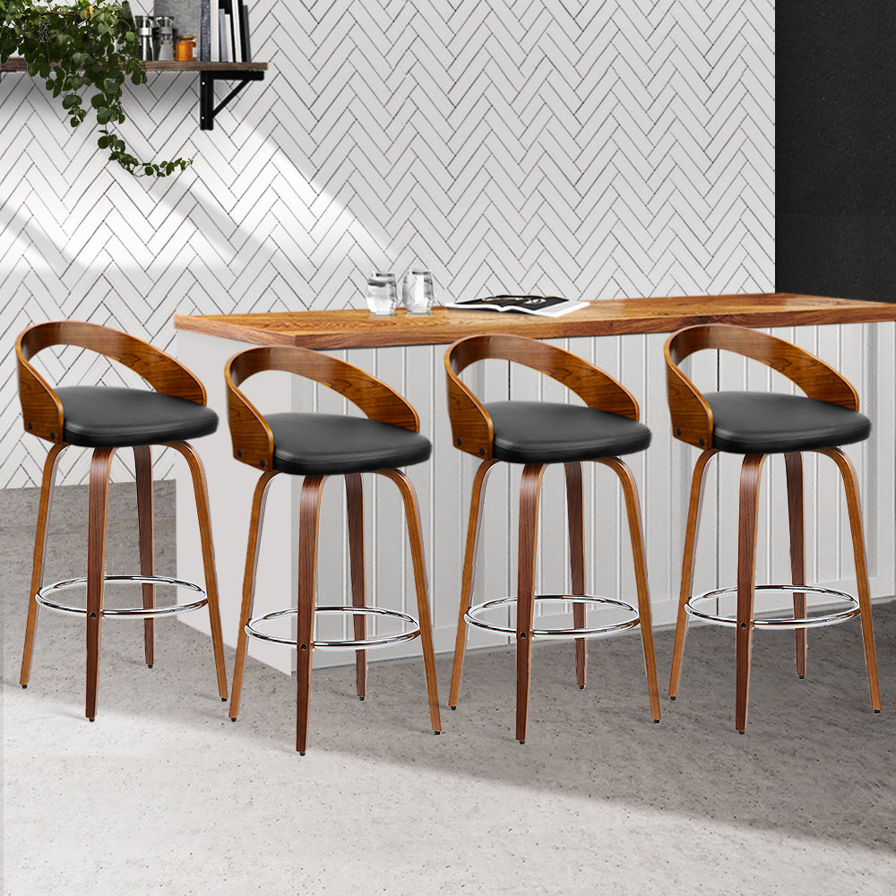 Barstool Now Walnut Wood Bar Stools - Black and Brown - Set of 4