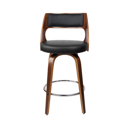 Wooden Bar Stools PU Black Leather - Set of 2