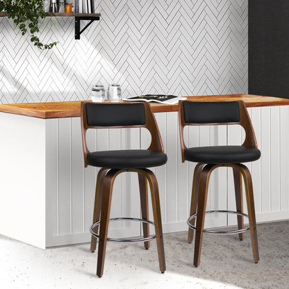 Barstool Now Wooden Bar Stools PU Leather - Black and Wood - Set of 2