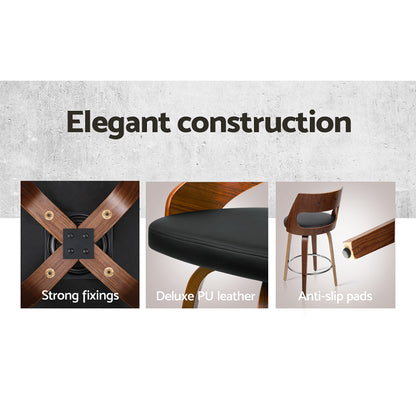 Barstool Now Wooden Bar Stools PU Leather - Black and Wood - Set of 4