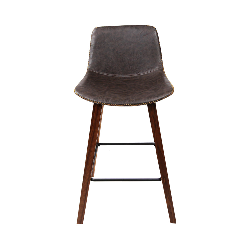 Artiss Set of 2 PU Leather Bar Stools Square Footrest - Wood and Brown " Bentwood Bar Stool, wooden structure, solid wood, walnut finish, faux leather, backrest, footrest, metal, powder coated, anti-slip rubber feet, home, office, bar, café" .