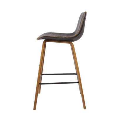 Artiss Set of 2 PU Leather Bar Stools Square Footrest - Wood and Brown " Bentwood Bar Stool, wooden structure, solid wood, walnut finish, faux leather, backrest, footrest, metal, powder coated, anti-slip rubber feet, home, office, bar, café" .