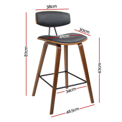 Barstool Now PU Leather Circular Footrest Bar Stools - Black - Set of 4