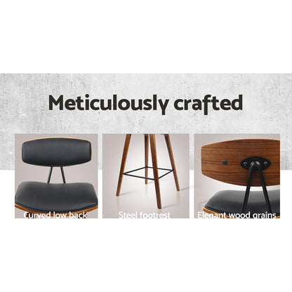 Barstool Now PU Leather Circular Footrest Bar Stools - Black - Set of 4