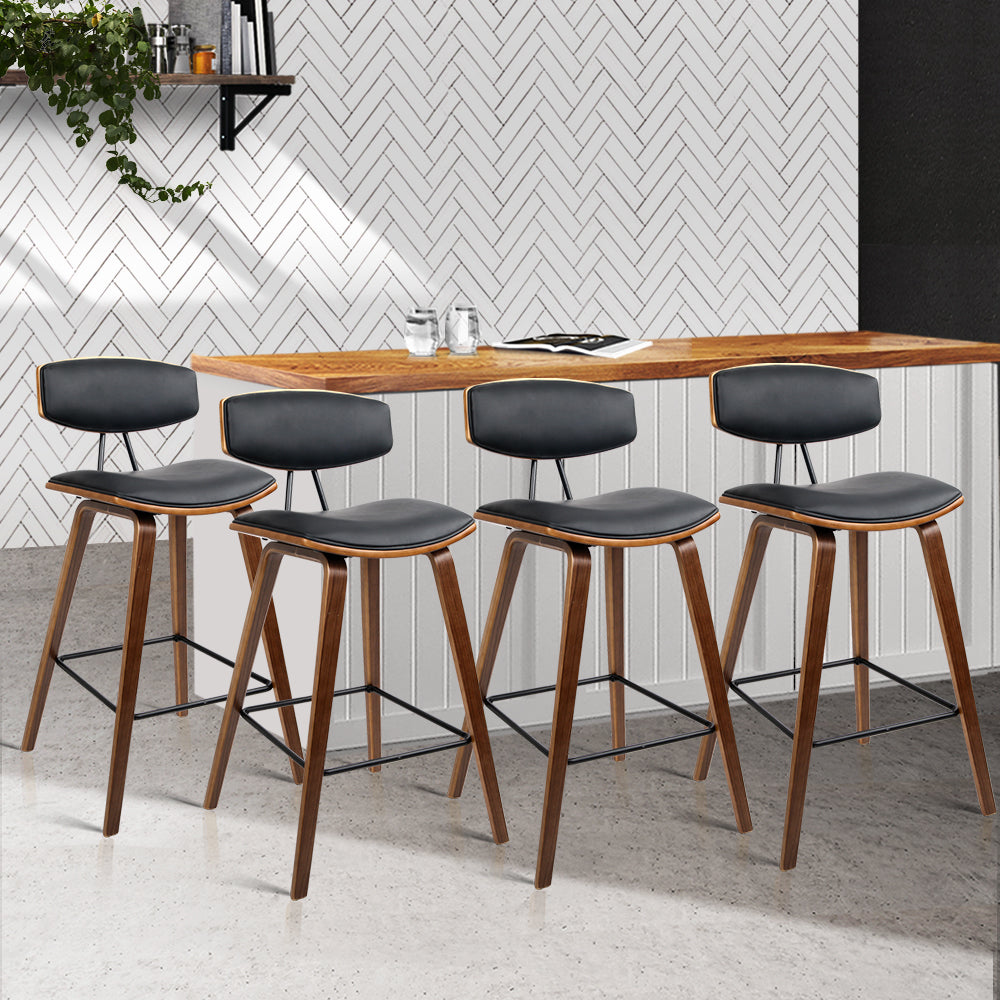 Barstool Now PU Leather Circular Footrest Bar Stools - Black - Set of 4